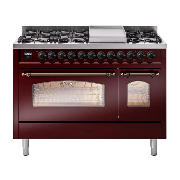 ILVE - Nostalgie II 48 inch Dual Fuel Range (8 Sealed Burners + Griddle, Natural Gas, Triple Glass Door, Antique White, Chrome) -  USA - UP48FNMPAWC