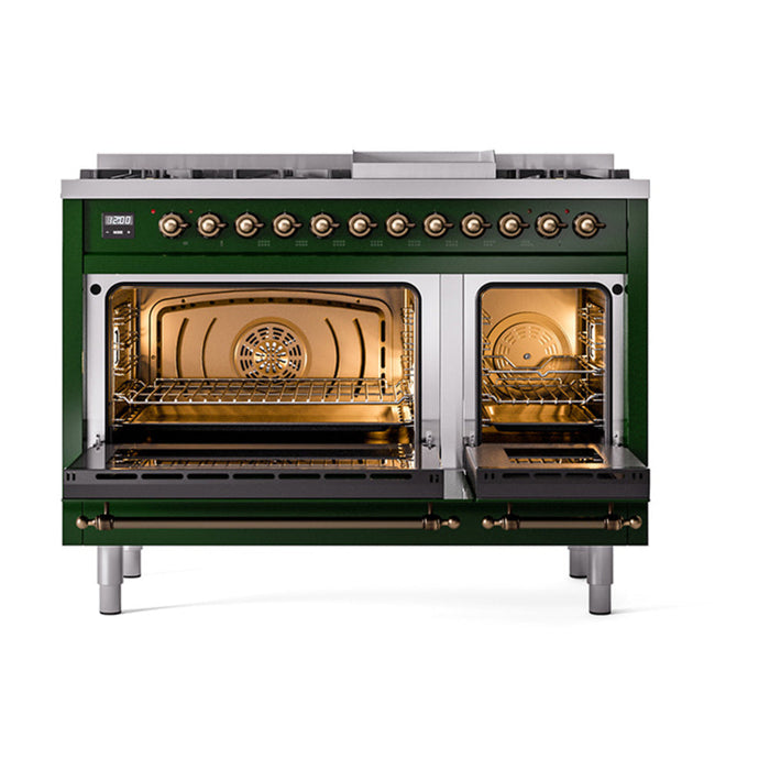ILVE - Nostalgie II 48 inch Dual Fuel Range (8 Sealed Burners + Griddle, Natural Gas, Triple Glass Door, Emerald Green, Burnished) -  USA - UP48FNMPEGB - IMG27