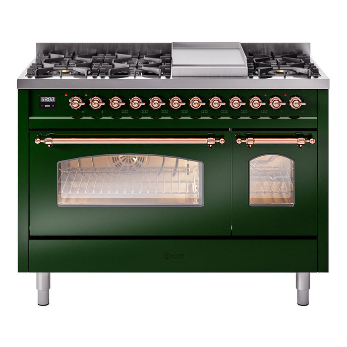 ILVE - Nostalgie II 48 inch Dual Fuel Range (8 Sealed Burners + Griddle, Natural Gas, Triple Glass Door, Antique White, Chrome) -  USA - UP48FNMPAWC