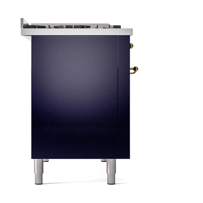 ILVE - Nostalgie II 48 inch Dual Fuel Range (8 Sealed Burners + Griddle, Liquid Propane, Triple Glass Door, Midnight Blue, Brass) -  USA - UP48FNMPMBGLP - IMG137