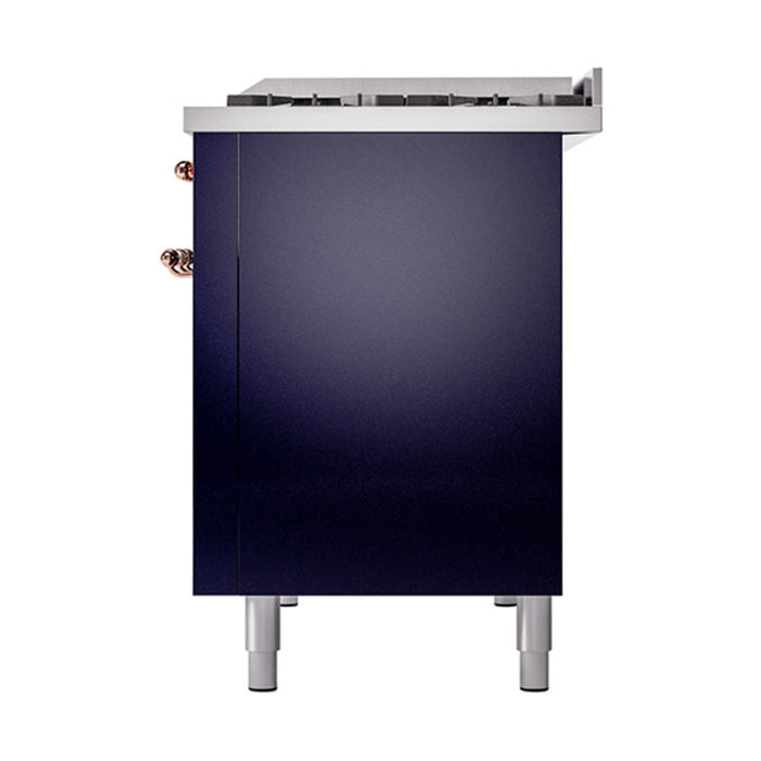 ILVE - Nostalgie II 48 inch Dual Fuel Range (8 Sealed Burners + Griddle, Natural Gas, Triple Glass Door, Midnight Blue, Copper) -  USA - UP48FNMPMBP - IMG67