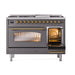 ILVE - Nostalgie II 48 inch Dual Fuel Range (8 Sealed Burners + Griddle, Liquid Propane, Triple Glass Door, Graphite Matte, Brass) -  USA - UP48FNMPMGGLP - IMG142