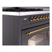 ILVE - Nostalgie II 48 inch Dual Fuel Range (8 Sealed Burners + Griddle, Liquid Propane, Triple Glass Door, Graphite Matte, Brass) -  USA - UP48FNMPMGGLP - IMG114
