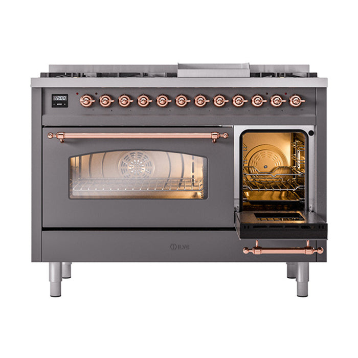 ILVE - Nostalgie II 48 inch Dual Fuel Range (8 Sealed Burners + Griddle, Natural Gas, Triple Glass Door, Graphite Matte, Copper) -  USA - UP48FNMPMGP - IMG66