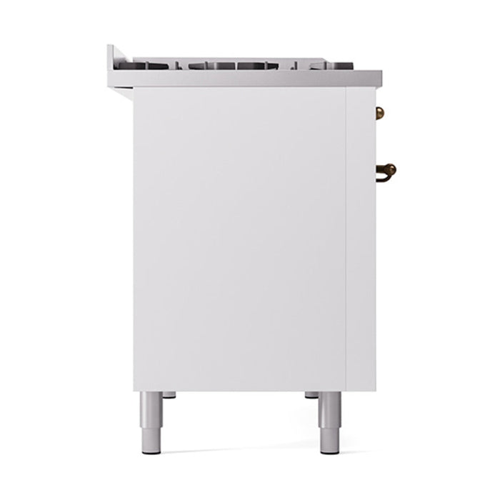 ILVE - Nostalgie II 48 inch Dual Fuel Range (8 Sealed Burners + Griddle, Liquid Propane, Triple Glass Door, White, Burnished) -  USA - UP48FNMPWHBLP - IMG113