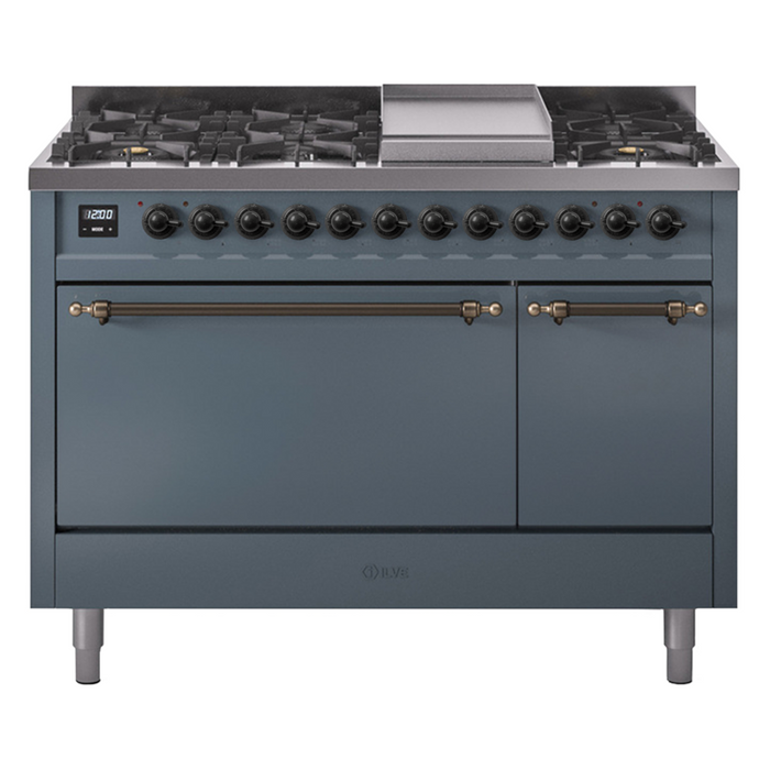 ILVE - Nostalgie II 48 inch Dual Fuel Range (8 Sealed Burners + Griddle, Natural Gas, Triple Glass Door, Antique White, Chrome) -  USA - UP48FNMPAWC