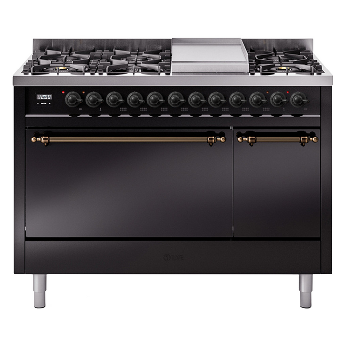 ILVE - Nostalgie II 48 inch Dual Fuel Range (8 Sealed Burners + Griddle, Natural Gas, Triple Glass Door, Antique White, Chrome) -  USA - UP48FNMPAWC