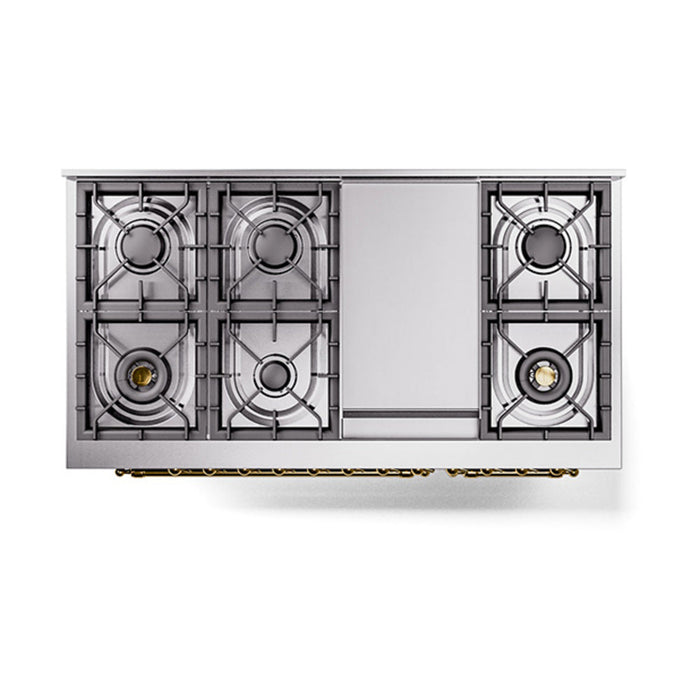 ILVE - Nostalgie II 48 inch Dual Fuel Range (8 Sealed Burners + Griddle, Liquid Propane, Solid Door, Emerald Green, Brass) -  USA - UP48FQNMPEGGLP - IMG54