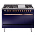 ILVE - Nostalgie II 48 inch Dual Fuel Range (8 Sealed Burners + Griddle, Natural Gas, Solid Door, Midnight Blue, Copper) -  USA - UP48FQNMPMBP - IMG52