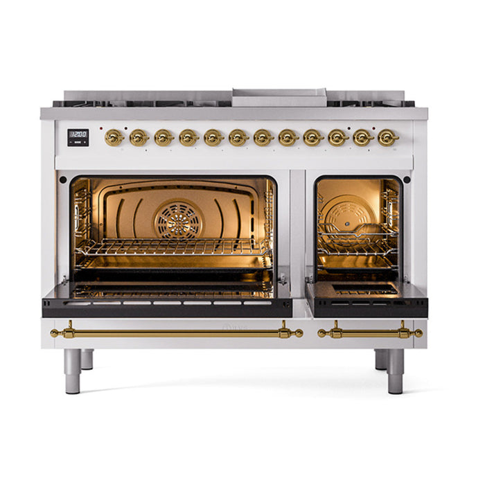 ILVE - Nostalgie II 48 inch Dual Fuel Range (8 Sealed Burners + Griddle, Liquid Propane, Solid Door, RAL, Brass) -  USA - UP48FQNMPRAGLP - IMG35