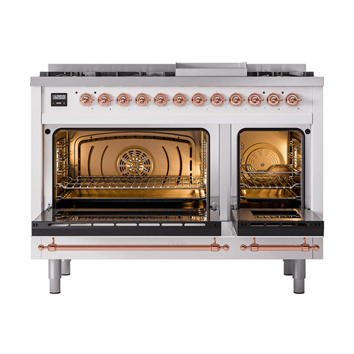 ILVE - Nostalgie II 48 inch Dual Fuel Range (8 Sealed Burners + Griddle, Liquid Propane, Solid Door, RAL, Copper) -  USA - UP48FQNMPRAPLP - IMG109