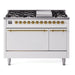 ILVE - Nostalgie II 48 inch Dual Fuel Range (8 Sealed Burners + Griddle, Natural Gas, Solid Door, White, Brass) -  USA - UP48FQNMPWHG - IMG135
