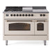 ILVE - Nostalgie II 48 inch Dual Fuel Range (5 Sealed Burners + Griddle + French Top, Natural Gas, Triple Glass Door, Antique White, Burnished) -  USA - UP48FSNMPAWB - IMG20