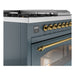 ILVE - Nostalgie II 48 inch Dual Fuel Range (5 Sealed Burners + Griddle + French Top, Natural Gas, Triple Glass Door, Blue Grey, Brass) -  USA - UP48FSNMPBGG - IMG42