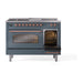 ILVE - Nostalgie II 48 inch Dual Fuel Range (5 Sealed Burners + Griddle + French Top, Liquid Propane, Triple Glass Door, Blue Grey, Copper) -  USA - UP48FSNMPBGPLP - IMG106