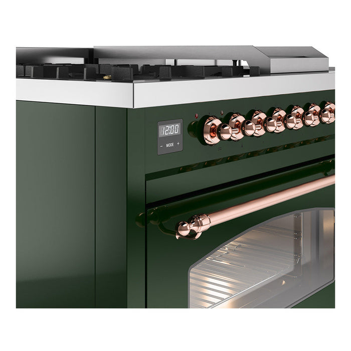 ILVE - Nostalgie II 48 inch Dual Fuel Range (5 Sealed Burners + Griddle + French Top, Natural Gas, Triple Glass Door, Emerald Green, Copper) -  USA - UP48FSNMPEGP - IMG75