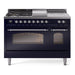 ILVE - Nostalgie II 48 inch Dual Fuel Range (5 Sealed Burners + Griddle + French Top, Liquid Propane, Triple Glass Door, Midnight Blue, Chrome) -  USA - UP48FSNMPMBCLP - IMG104