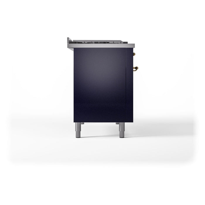 ILVE - Nostalgie II 48 inch Dual Fuel Range (5 Sealed Burners + Griddle + French Top, Natural Gas, Triple Glass Door, Midnight Blue, Brass) -  USA - UP48FSNMPMBG - IMG126