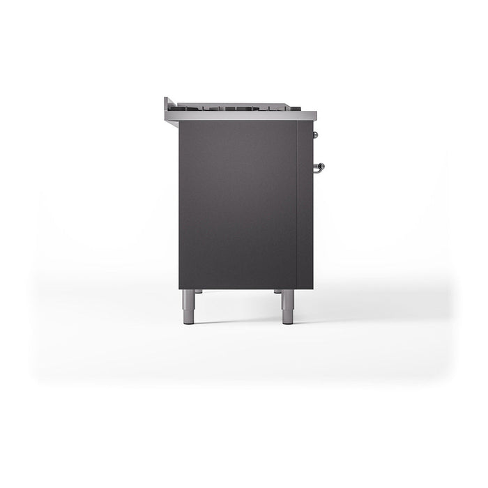 ILVE - Nostalgie II 48 inch Dual Fuel Range (5 Sealed Burners + Griddle + French Top, Liquid Propane, Triple Glass Door, Graphite Matte, Chrome) -  USA - UP48FSNMPMGCLP - IMG95