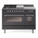 ILVE - Nostalgie II 48 inch Dual Fuel Range (5 Sealed Burners + Griddle + French Top, Natural Gas, Triple Glass Door, Graphite Matte, Chrome) -  USA - UP48FSNMPMGC - IMG107