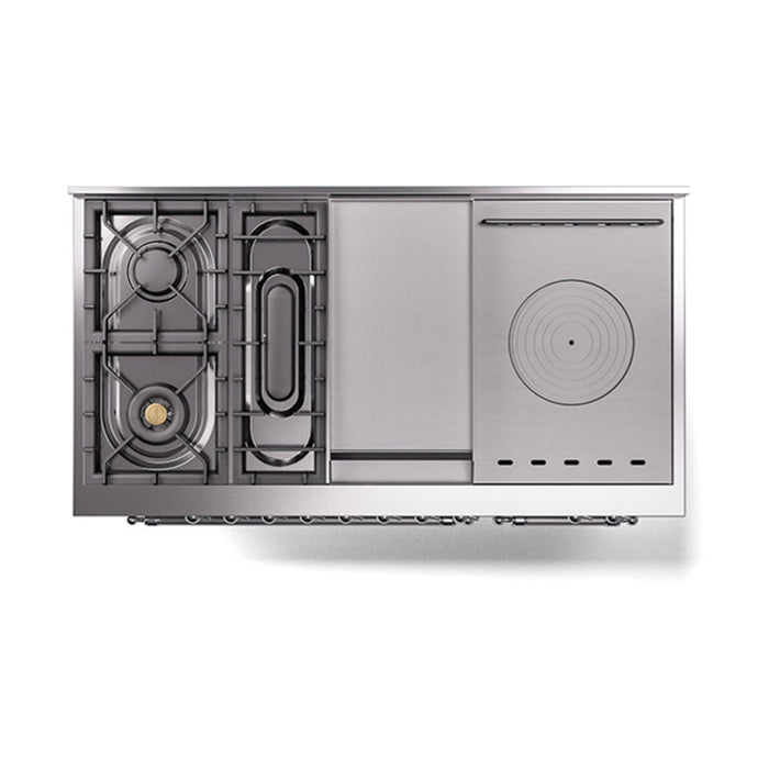ILVE - Nostalgie II 48 inch Dual Fuel Range (5 Sealed Burners + Griddle + French Top, Liquid Propane, Triple Glass Door, Stainless Steel, Chrome) -  USA - UP48FSNMPSSCLP - IMG85