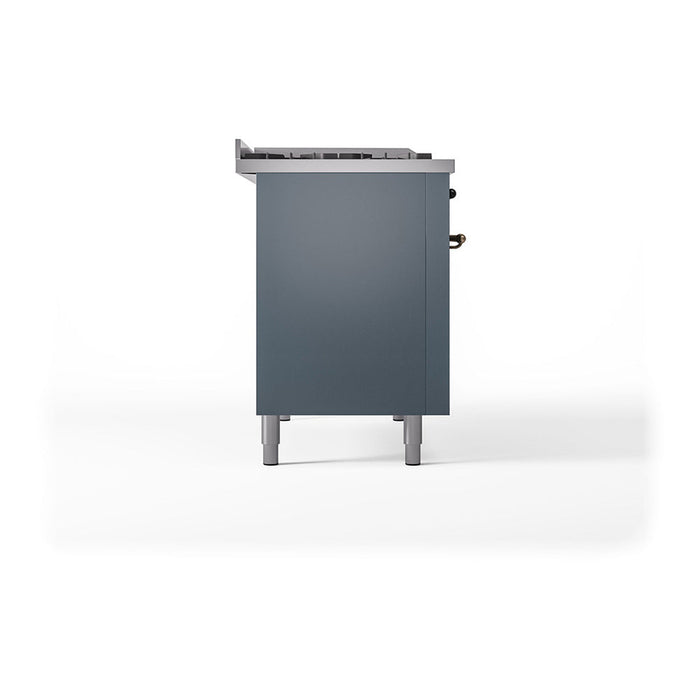 ILVE - Nostalgie II 48 inch Dual Fuel Range (5 Sealed Burners + Griddle + French Top, Liquid Propane, Solid Door, Blue Grey, Burnished) -  USA - UP48FSQNMPBGBLP - IMG14