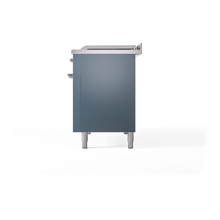 ILVE - Nostalgie II 48 inch Dual Fuel Range (5 Sealed Burners + Griddle + French Top, Liquid Propane, Solid Door, Blue Grey, Chrome) -  USA - UP48FSQNMPBGCLP - IMG78