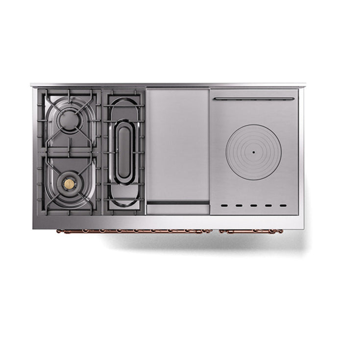 ILVE - Nostalgie II 48 inch Dual Fuel Range (5 Sealed Burners + Griddle + French Top, Natural Gas, Solid Door, Burgundy, Copper) -  USA - UP48FSQNMPBUP - IMG64