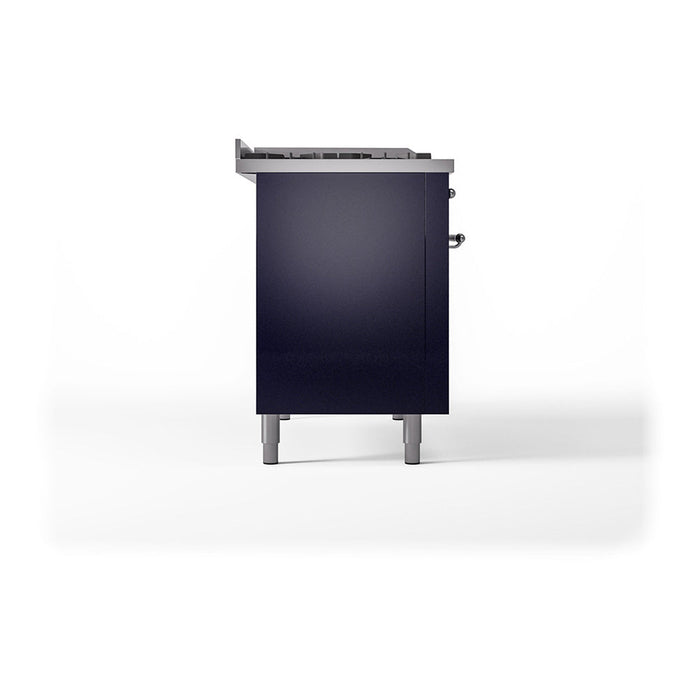 ILVE - Nostalgie II 48 inch Dual Fuel Range (5 Sealed Burners + Griddle + French Top, Liquid Propane, Solid Door, Midnight Blue, Chrome) -  USA - UP48FSQNMPMBCLP - IMG101