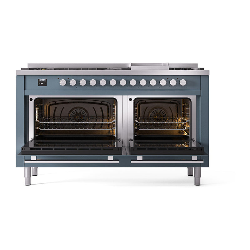 ILVE Professional Plus II 60 inch Dual Fuel Range (Blue Grey / Natural Gas / 9 Sealed Burners + Griddle / Solid Door) UP60FQMPBG - IMG101