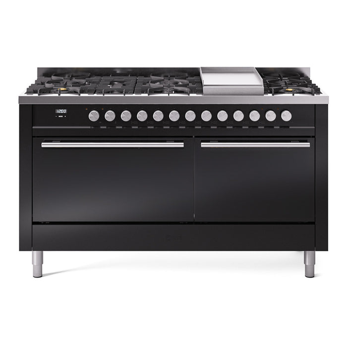 ILVE - Professional Plus II 60 inch Dual Fuel Range (7 Sealed Burners + Griddle + French Top, Natural Gas, Triple Glass Door, Blue Grey) -  USA - UP60FSWMPBG