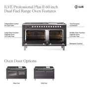 ILVE Professional Plus II 60 inch Dual Fuel Range (Graphite Matte / Natural Gas / 9 Sealed Burners + Griddle / Solid Door) UP60FQMPMG - IMG3