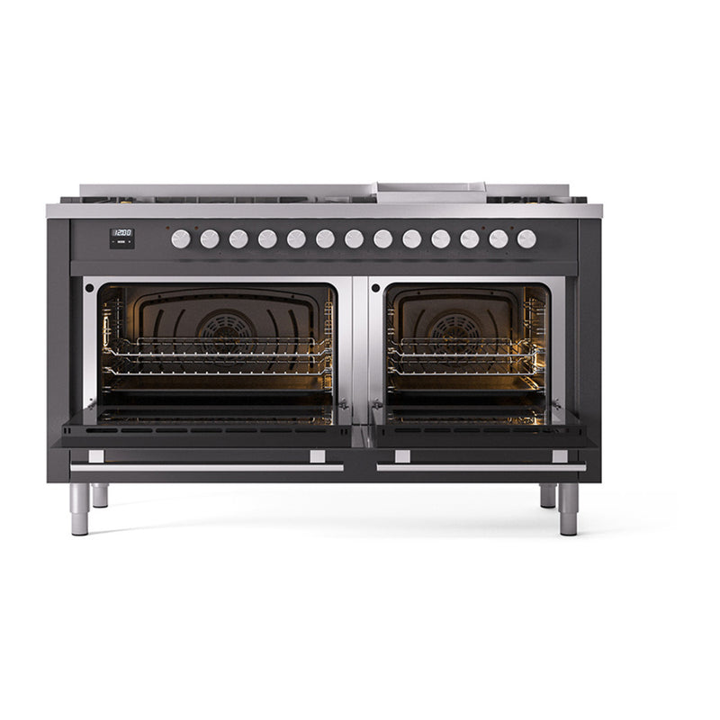 ILVE Professional Plus II 60 inch Dual Fuel Range (Graphite Matte / Natural Gas / 9 Sealed Burners + Griddle / Solid Door) UP60FQMPMG - IMG76
