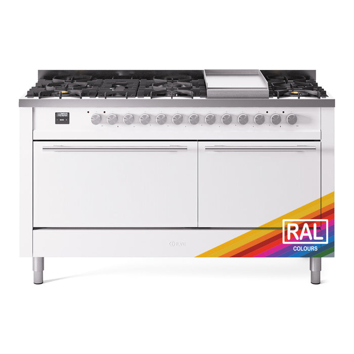 ILVE - Professional Plus II 60 inch Dual Fuel Range (7 Sealed Burners + Griddle + French Top, Natural Gas, Triple Glass Door, Blue Grey) -  USA - UP60FSWMPBG