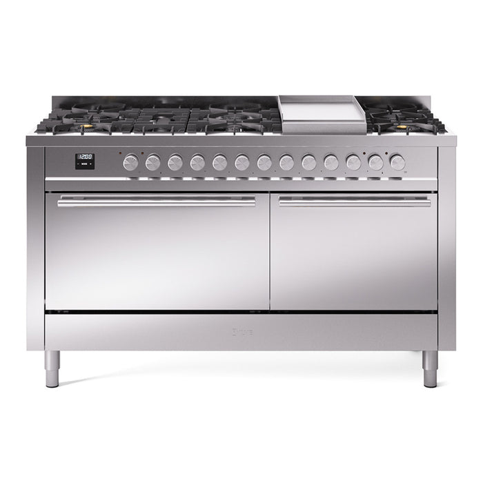 ILVE - Professional Plus II 60 inch Dual Fuel Range (7 Sealed Burners + Griddle + French Top, Natural Gas, Triple Glass Door, Blue Grey) -  USA - UP60FSWMPBG