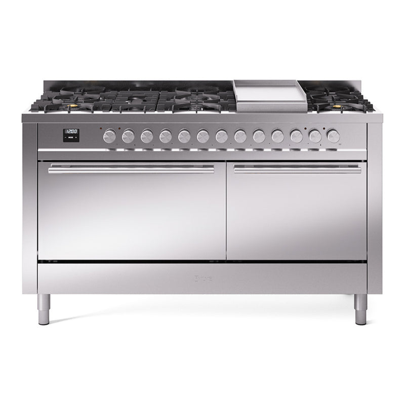 ILVE Professional Plus II 60 inch Dual Fuel Range (Blue Grey / Natural Gas / 9 Sealed Burners + Griddle / Solid Door) UP60FQMPBG