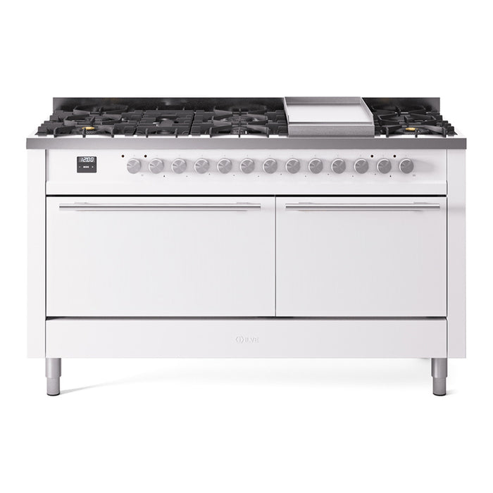 ILVE - Professional Plus II 60 inch Dual Fuel Range (7 Sealed Burners + Griddle + French Top, Natural Gas, Triple Glass Door, Blue Grey) -  USA - UP60FSWMPBG