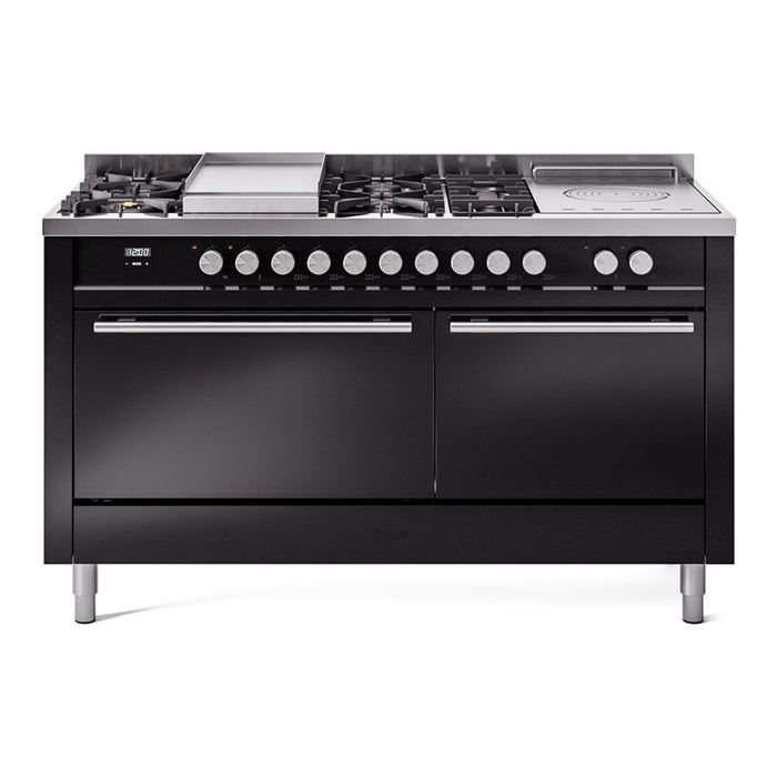 ILVE - Professional Plus II 60 inch Dual Fuel Range (7 Sealed Burners + Griddle + French Top, Natural Gas, Triple Glass Door, Blue Grey) -  USA - UP60FSWMPBG