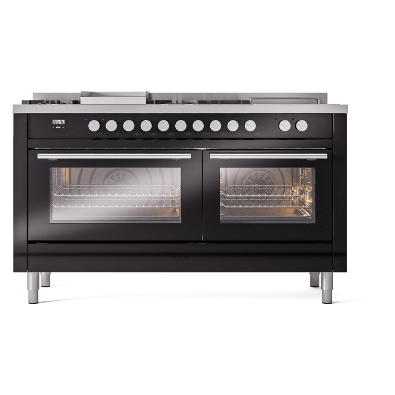 ILVE Professional Plus II 60 inch Dual Fuel Range (Glossy Black / Liquid Propane / 7 Sealed Burners + Griddle + French Top / Solid Door) UP60FSQMPBKLP - IMG185