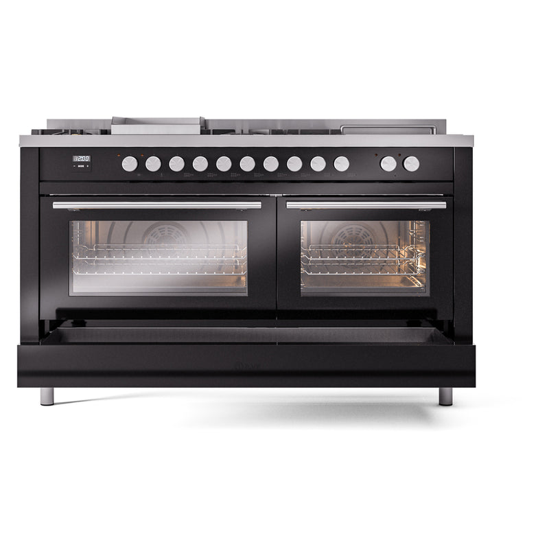 ILVE Professional Plus II 60 inch Dual Fuel Range (Glossy Black / Liquid Propane / 7 Sealed Burners + Griddle + French Top / Solid Door) UP60FSQMPBKLP - IMG88