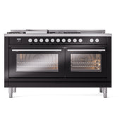 ILVE Professional Plus II 60 inch Dual Fuel Range (Glossy Black / Natural Gas / 7 Sealed Burners + Griddle + French Top / Solid Door) UP60FSQMPBK - IMG13