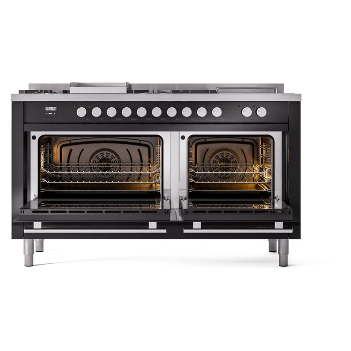 ILVE Professional Plus II 60 inch Dual Fuel Range (Glossy Black / Natural Gas / 7 Sealed Burners + Griddle + French Top / Solid Door) UP60FSQMPBK - IMG182