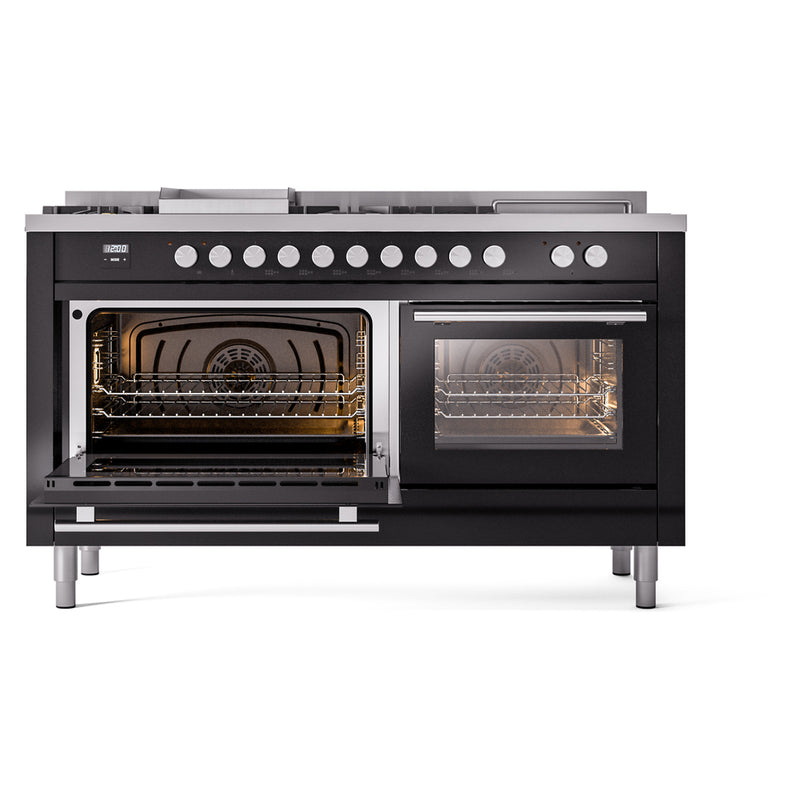 ILVE Professional Plus II 60 inch Dual Fuel Range (Glossy Black / Natural Gas / 7 Sealed Burners + Griddle + French Top / Solid Door) UP60FSQMPBK - IMG39