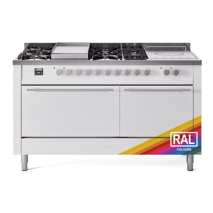 ILVE - Professional Plus II 60 inch Dual Fuel Range (7 Sealed Burners + Griddle + French Top, Natural Gas, Triple Glass Door, Blue Grey) -  USA - UP60FSWMPBG