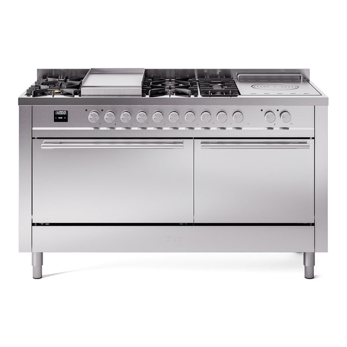 ILVE - Professional Plus II 60 inch Dual Fuel Range (7 Sealed Burners + Griddle + French Top, Natural Gas, Triple Glass Door, Blue Grey) -  USA - UP60FSWMPBG