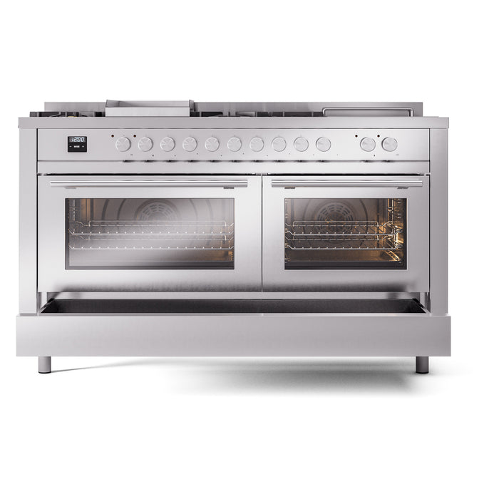 ILVE Professional Plus II 60 inch Dual Fuel Range (Stainless Steel / Liquid Propane / 7 Sealed Burners + Griddle + French Top / Solid Door) UP60FSQMPSSLP - IMG40
