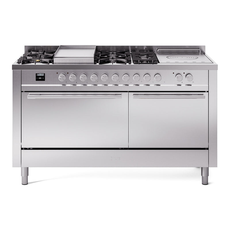 ILVE Professional Plus II 60 inch Dual Fuel Range (Blue Grey / Natural Gas / 9 Sealed Burners + Griddle / Solid Door) UP60FQMPBG
