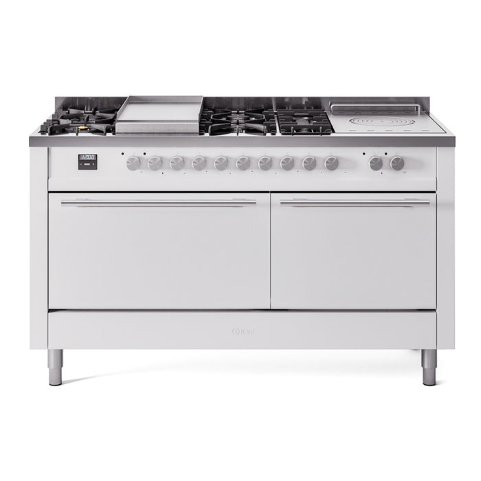 ILVE - Professional Plus II 60 inch Dual Fuel Range (7 Sealed Burners + Griddle + French Top, Natural Gas, Triple Glass Door, Blue Grey) -  USA - UP60FSWMPBG
