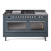 ILVE - Professional Plus II 60 inch Dual Fuel Range (7 Sealed Burners + Griddle + French Top, Natural Gas, Triple Glass Door, Blue Grey) -  USA - UP60FSWMPBG - IMG1