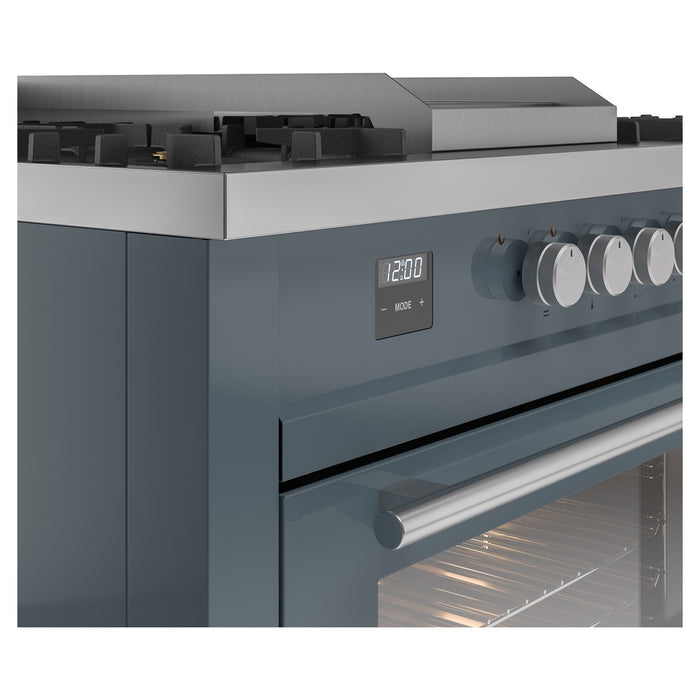 ILVE - Professional Plus II 60 inch Dual Fuel Range (7 Sealed Burners + Griddle + French Top, Natural Gas, Triple Glass Door, Blue Grey) -  USA - UP60FSWMPBG